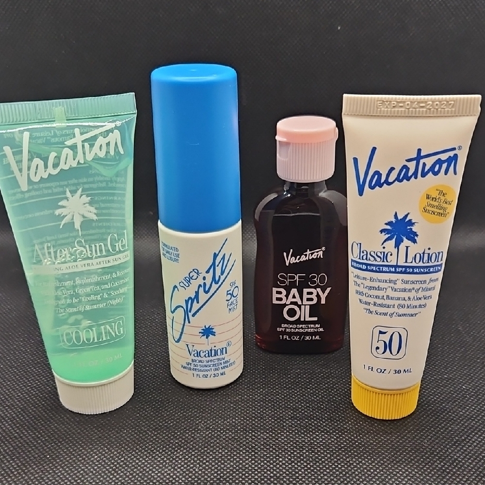 Vacation Suncare Set - Cooling Gel, Spray, Baby Oil, and Lotion
